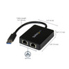 StarTech.com USB 3.0 to Dual Port Gigabit Ethernet Adapter NIC w/ USB Port USB32000SPT