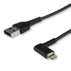 StarTech.com 2m USB A to Lightning Cable - Durable 90 Degree Right Angled Black USB Type A to Lightning Connector Sync & Charger Cord w/Aramid Fiber Apple MFI Certified iPad iPhone 11 RUSBLTMM2MBR