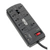 Tripp Lite 8-Outlet Surge Protector with 2 USB Ports (2.1A Shared) - 8 ft. Cord, 1200 Joules, Tel/Modem, Black TLP88TUSBB