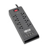 Tripp Lite 8-Outlet Surge Protector with 4 USB Ports (4.2A Shared) - 6 ft. Cord, 1800 Joules, Black 037332223654 TLP864USBB
