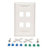 Tripp Lite 4-Port Quad Outlet Rj45 Universal Keystone Face Plate / Wall Plate, White 037332174246 N042-001-04-Wh