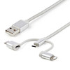 StarTech.com 1 m (3 f.t) USB Multi Charging Cable - USB to Micro-USB or USB-C or Lightning for iPhone / iPad / iPod / Android - Apple MFi Certified - 3 in 1 USB Charger - Braided 35298