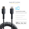 Startech.Com 1M (3Ft) Usb C To Lightning Cable, Mfi Certified, Coiled Iphone Charger Cable, Black, Durable Tpe Jacket Aramid Fiber, Heavy Duty Coil Lightning Cable Rusb2Clt1Mbc 065030893541