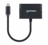 Manhattan USB-C to DVI-I and USB-C (inc Power Delivery), 1080p@60Hz, 19.5cm, Black, Power Delivery to USB-C (60W), Male to Females, Equivalent to Startech CDP2DVIUCP, Compatible with DVD-D, Lifetime Warranty, Box 153423 766623153423