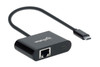 Manhattan USB-C to Gigabit Network and USB-C (inc Power Delivery), 19.5cm, Black, Ethernet RJ45 10/100/1000 Mbps, Power Delivery to USB-C Port (60W), Equivalent to Startech US1GC30PD, Male to Females, Lifetime Warranty, Retail Box 153454 766623153454