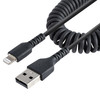 StarTech.com 50cm (20in) USB to Lightning Cable, MFi Certified, Coiled iPhone Charger Cable, Black, Durable TPE Jacket Aramid Fiber, Heavy Duty Coil Lightning Cable RUSB2ALT50CMBC 065030893633
