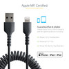 StarTech.com 50cm (20in) USB to Lightning Cable, MFi Certified, Coiled iPhone Charger Cable, Black, Durable TPE Jacket Aramid Fiber, Heavy Duty Coil Lightning Cable RUSB2ALT50CMBC 065030893633