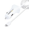 StarTech.com Lightning Car Charger with Coiled Cable, 1m Coiled Lightning Cable, 12W, White, 2 Port USB Car Charger Adapter for Phones and Tablets, Dual USB In Car iPhone Charger USBLT2PCARW2 065030883757