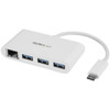 StarTech.com 3-Port USB-C Hub with Gigabit Ethernet - USB-C to 3x USB-A - USB 3.0 Hub - White 45968