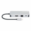 Manhattan USB-C Dock/Hub with Card Reader, Ports (x6): Ethernet, HDMI, USB-A (x3) and USB-C, With Power Delivery (10W) to USB-C Port, Cable 15cm, Aluminium, Silver, Three Year Warranty, Retail Box 766623130615