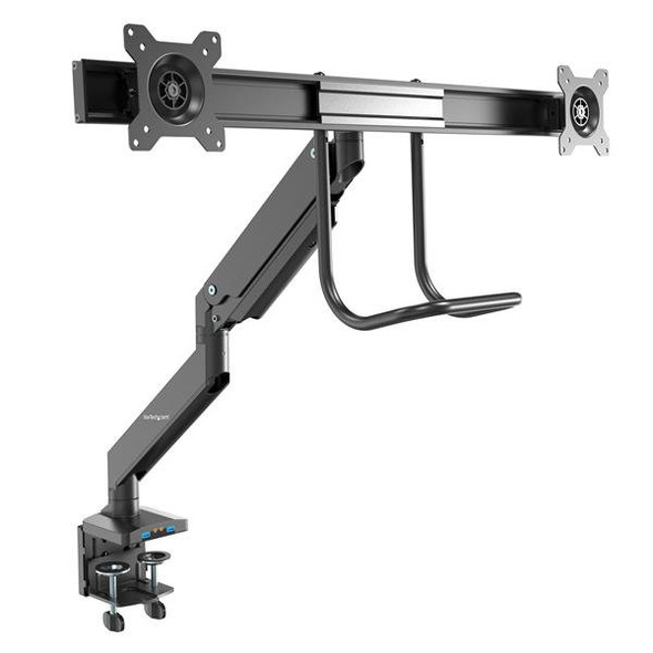 StarTech.com Desk Mount Dual Monitor Arm with USB & Audio - Slim Full Motion Adjustable Dual Monitor VESA Mount for up to 32" Displays - Ergonomic Articulating - C-Clamp/Grommet 104884
