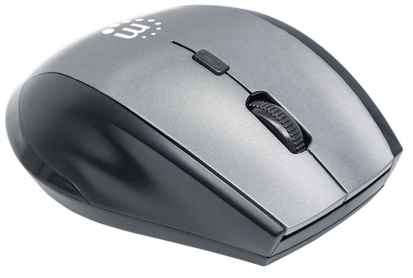 Manhattan Curve Wireless Mouse, Grey/Black, Adjustable DPI (800, 1200 or 1600dpi), 2.4Ghz (up to 10m), USB, Optical, Five Button with Scroll Wheel, USB micro receiver, 2x AAA batteries (included), Low friction base, Blister 105661