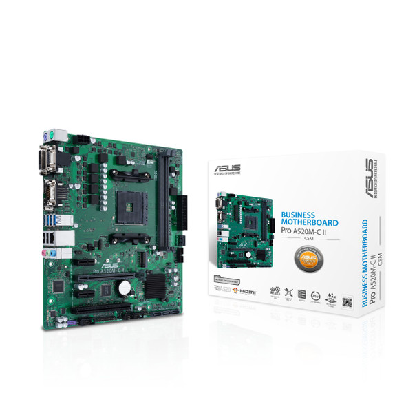 ASUS Motherboard PRO A520M-C II/CSM AMD AM4 Ryzen5000/4000/3000 A520 DDR4 HDMI/DP mATX  Retail