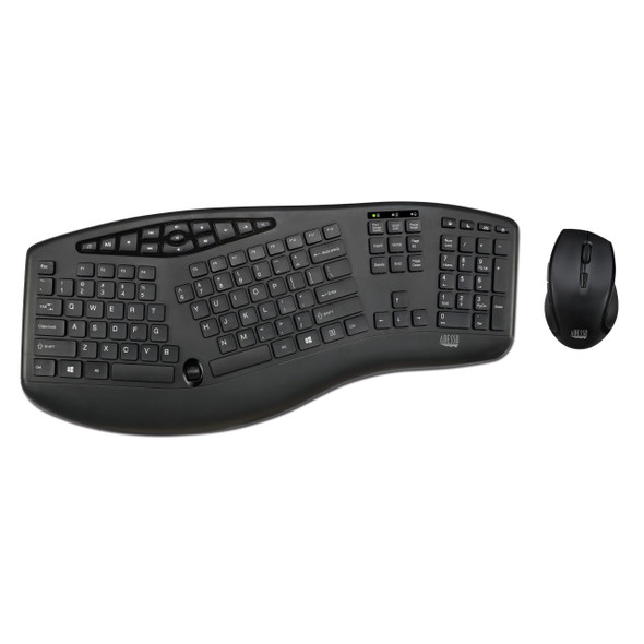 Adesso Truform Media 1600 - Wireless Ergonomic Keyboard And Optical Mouse Wkb-1600Cb