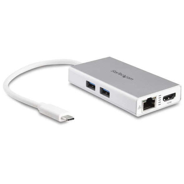 Startech.Com Usb-C Multiport Adapter - Usb-C Travel Docking Station W/ 4K Hdmi - 60W Power Delivery Pass-Through, Gbe, 2Pt Usb-A 3.0 Hub - Portable Mini Usb Type-C Dock For Laptop - White Dkt30Chpdw