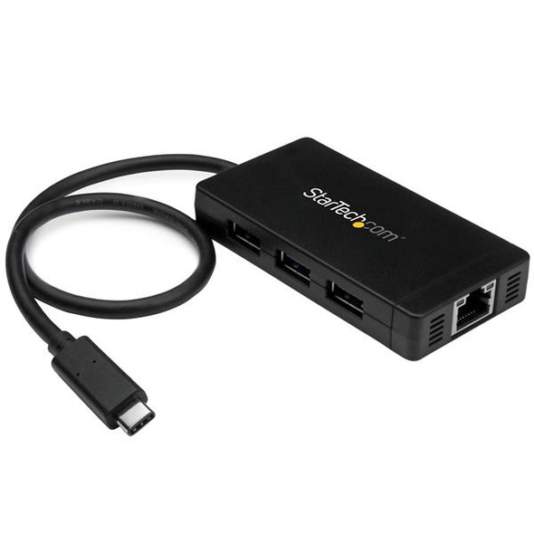 StarTech.com 3-Port USB-C Hub with Gigabit Ethernet - USB-C to 3x USB-A - USB 3.0 - Includes Power Adapter HB30C3A1GE