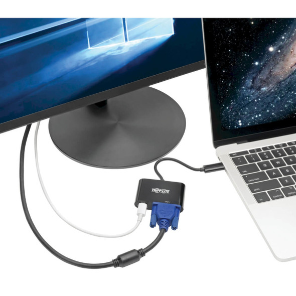 Tripp Lite USB-C to VGA Adapter w/PD Charging - USB 3.1 Gen 1, 1920 x 1080 (1080p), Thunderbolt 3, Black U444-06N-VB-C