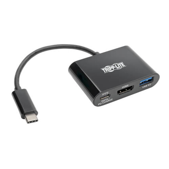 Tripp Lite USB-C to HDMI Adapter w/USB-A Hub and PD Charging – USB 3.1, Thunderbolt 3, 4K x 2K @ 30 Hz, Black U444-06N-H4UB-C