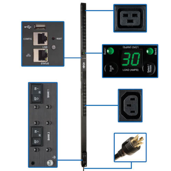 Tripp Lite PDUMV30HVNETLX power distribution unit (PDU) 24 AC outlet(s) 0U Black PDUMV30HVNETLX