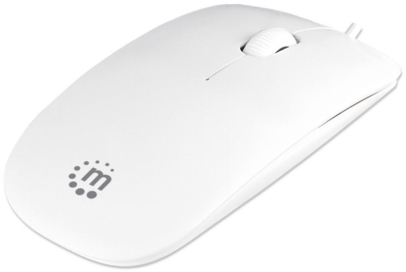 Manhattan Silhouette Sculpted USB Wired Mouse, White, 1000dpi, USB-A, Optical, Lightweight, Flat, Three Button with Scroll Wheel, Three Year Warranty, Blister 177627