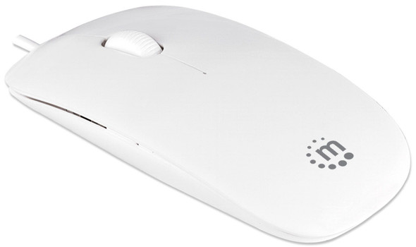 Manhattan Silhouette Sculpted USB Wired Mouse, White, 1000dpi, USB-A, Optical, Lightweight, Flat, Three Button with Scroll Wheel, Three Year Warranty, Blister 177627