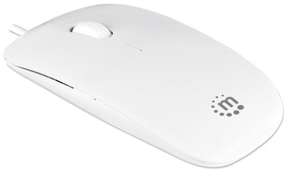 Manhattan Silhouette Sculpted USB Wired Mouse, White, 1000dpi, USB-A, Optical, Lightweight, Flat, Three Button with Scroll Wheel, Three Year Warranty, Blister 177627