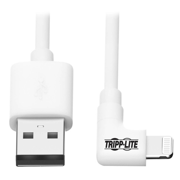Tripp Lite Right-Angle Lightning Cable, USB Type-A to Lightning, 0.91 m Cord, Reversible Lightning Plug M100-003-LRA-WH