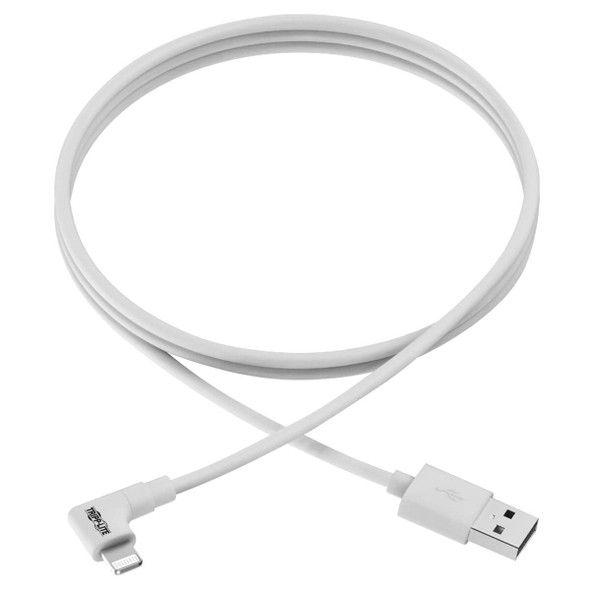 Tripp Lite Right-Angle Lightning Cable, USB Type-A to Lightning, 0.91 m Cord, Reversible Lightning Plug M100-003-LRA-WH