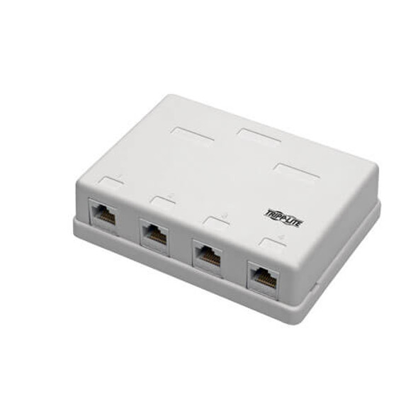 Tripp Lite Pre-Configured Unshielded Cat6 4-Port Surface-Mount Box, 110 IDC, RJ45, White N236-004-WH