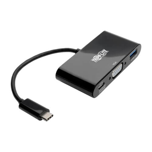 Tripp Lite Usb-C To Vga Adapter W/Usb-A Hub And Pd Charging - Usb 3.1, Thunderbolt 3, 1080P, Black U444-06N-Vub-C