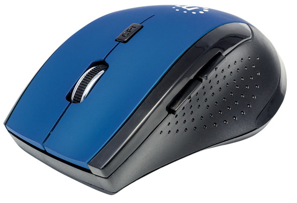 Manhattan Curve Wireless Mouse, Blue/Black, Adjustable Dpi (800, 1200 Or 1600Dpi), 2.4Ghz (Up To 10M), Usb, Optical, Five Button With Scroll Wheel, Usb Micro Receiver, 2X Aaa Batteries (Included), Low Friction Base, Three Year Warranty, Blister 17929