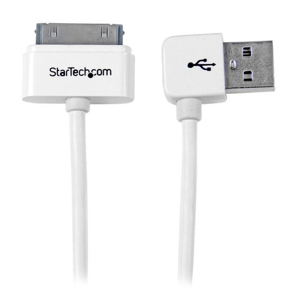 StarTech.com 1m (3 ft) Apple 30-pin Dock Connector to Left Angle USB Cable for iPhone / iPod / iPad with Stepped Connector USB2ADC1MUL