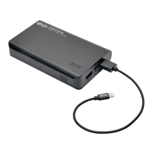 Tripp Lite Portable Charger - 2x USB-A, 10,000mAh Power Bank, Lithium-Ion, LED Flashlight, Black UPB-10K0-2U
