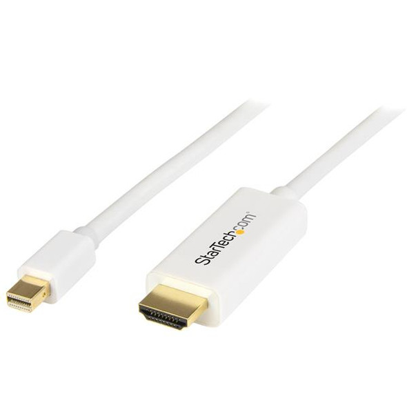 StarTech.com 6ft (2m) Mini DisplayPort to HDMI Cable - 4K 30Hz Video - mDP to HDMI Adapter Cable - Mini DP or Thunderbolt 1/2 Mac/PC to HDMI Monitor - mDP to HDMI Converter Cord - White MDP2HDMM2MW