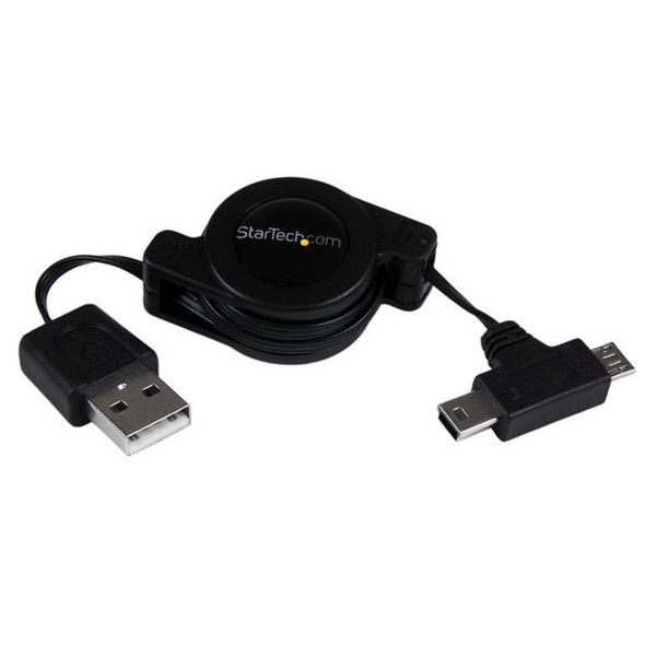 StarTech.com 2.5 ft Retractable USB Combo Cable – USB to Micro USB and Mini USB – M/M USBRETAUBMB