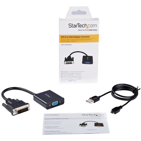 StarTech.com DVI-D to VGA Active Adapter Converter Cable - 1080p DVI2VGAE