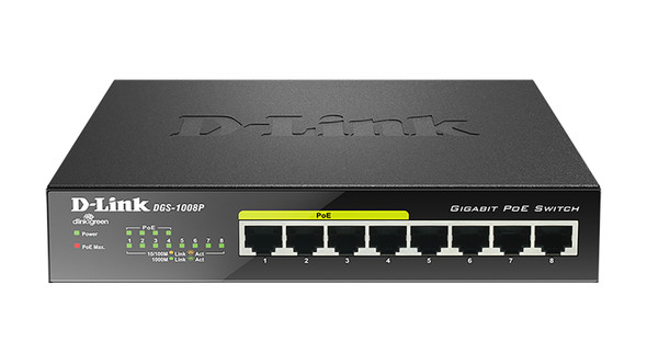 D-Link Dgs-1008P Network Switch Unmanaged Gigabit Ethernet (10/100/1000) Power Over Ethernet (Poe) Black Dgs-1008P
