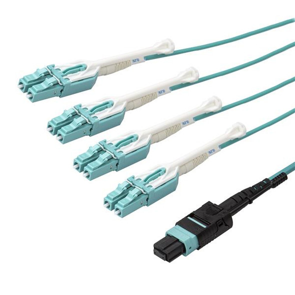 StarTech.com MPO/MTP to LC Breakout Cable - Plenum-Rated - OM3, 40Gb - Push/Pull-Tab - 5 m (15 ft.) MPO8LCPL5M