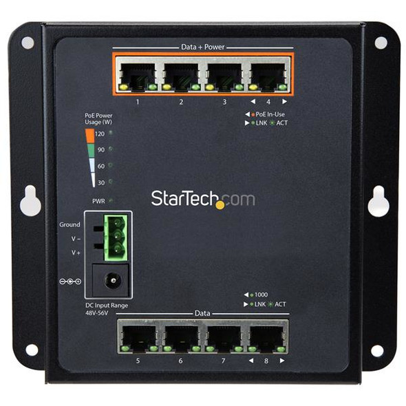 StarTech.com 8-Port (4 PoE+) Gigabit Ethernet Switch - Managed - Wall Mount with Front Access IES81GPOEW