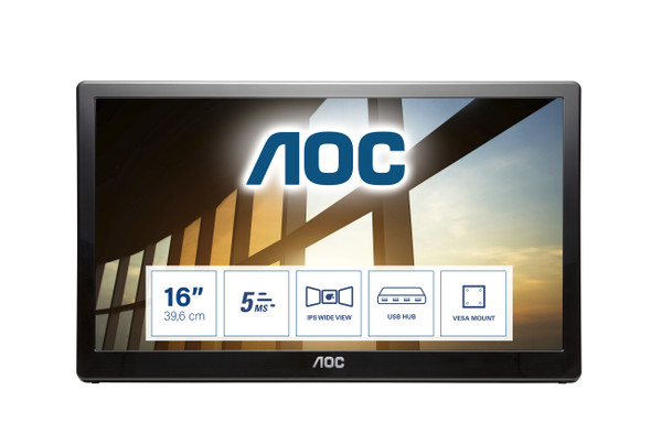 AOC 59 Series I1659FWUX computer monitor 39.6 cm (15.6") 1920 x 1080 pixels Full HD LCD Black I1659FWUX