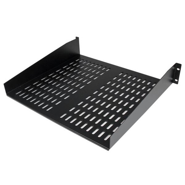 Startech.Com 2U Server Rack Shelf - Universal Vented Rack Mount Cantilever Tray For 19" Network Equipment Rack & Cabinet - Heavy Duty Steel - Weight Capacity 50Lb/23Kg - 16" Deep Shelf, Black Cabshelfv