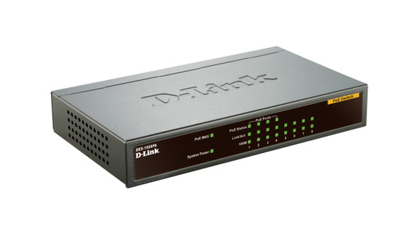 D-Link DES-1008PA network switch Unmanaged Fast Ethernet (10/100) Power over Ethernet (PoE) Black DES-1008PA