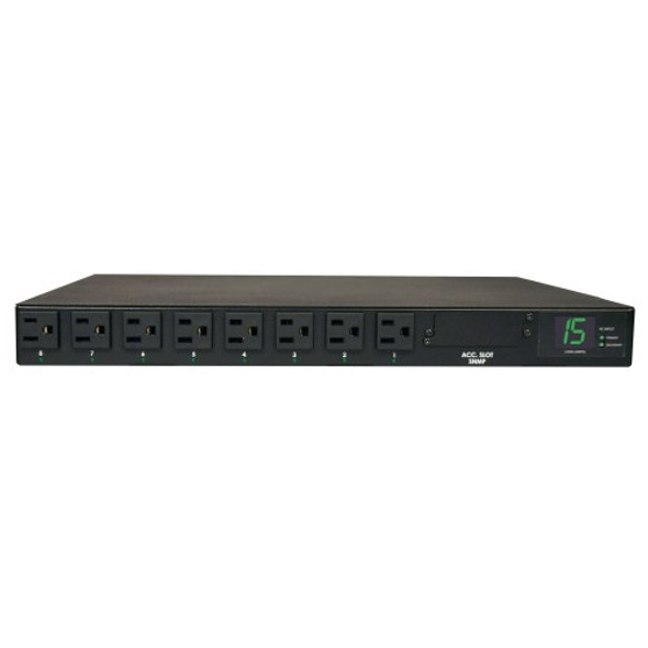 Tripp Lite 1.4kW Single-Phase ATS / Metered PDU, 120V (8 5-15R), 2 5-15P, 100-127V Input, 2 12ft Cords, 1U Rack-Mount PDUMH15AT