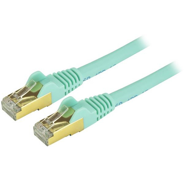 StarTech.com 8ft CAT6a Ethernet Cable - 10 Gigabit Shielded Snagless RJ45 100W PoE Patch Cord - 10GbE STP Network Cable w/Strain Relief - Aqua Fluke Tested/Wiring is UL Certified/TIA C6ASPAT8AQ