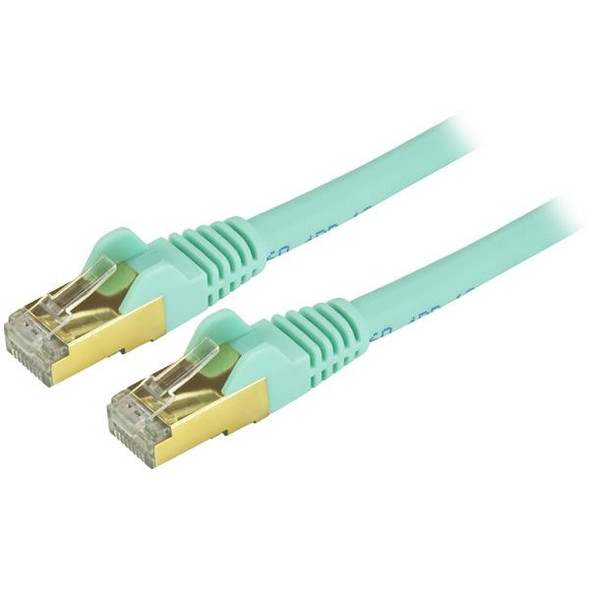 StarTech.com 6 in CAT6a Ethernet Cable - 10 Gigabit Shielded Snagless RJ45 100W PoE Patch Cord - 10GbE STP Network Cable w/Strain Relief - Aqua Fluke Tested/Wiring is UL Certified/TIA C6ASPAT6INAQ