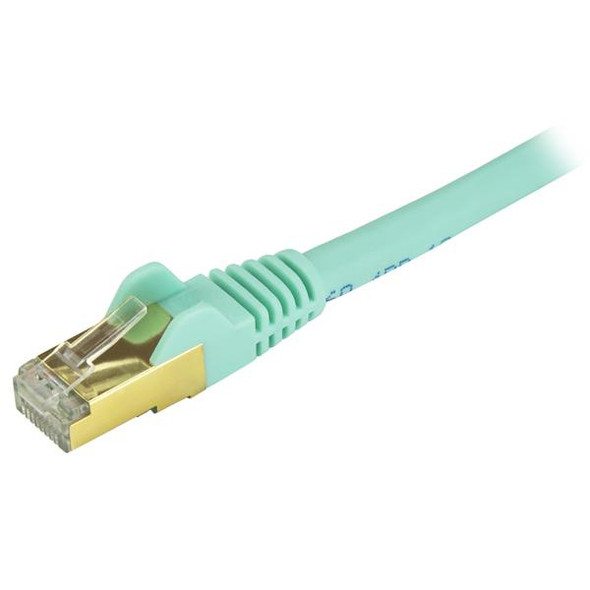 StarTech.com 6 in CAT6a Ethernet Cable - 10 Gigabit Shielded Snagless RJ45 100W PoE Patch Cord - 10GbE STP Network Cable w/Strain Relief - Aqua Fluke Tested/Wiring is UL Certified/TIA C6ASPAT6INAQ