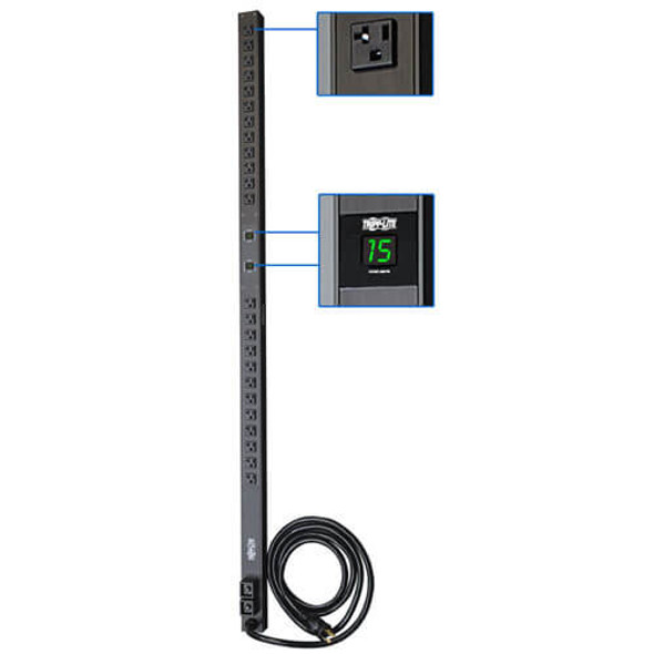 Tripp Lite 2.9kW Single-Phase Metered PDU, 120V Outlets (24 5-15/20R), L5-30P, 10ft Cord, 0U Vertical PDUMV30