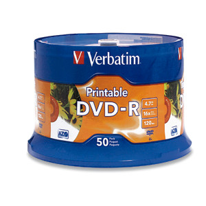 Verbatim 16x DVD-R Media - 4.7GB - Ink Jet Printable 50 pc(s) 023942951377 95137