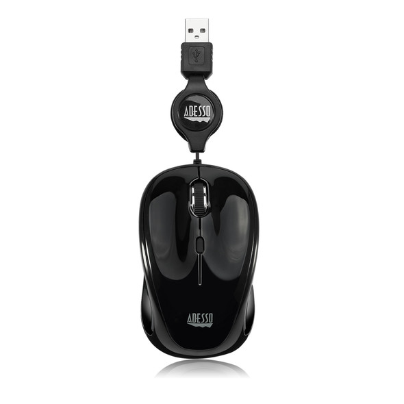 Adesso MC iMouse S8B USB Illuminated Mini Mouse Black w Retractable USB Cable