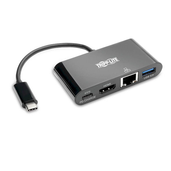 Tripp Lite USB-C to HDMI Adapter with USB-A Hub, Gigabit Ethernet, Thunderbolt 3, 4K - PD Charging, 30 Hz, Black 037332209146 U444-06N-H4GUBC